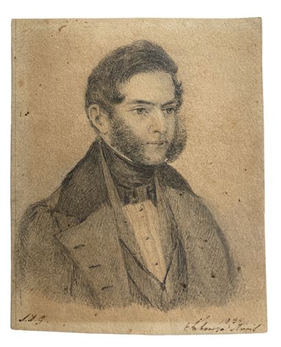 null ECOLE DU XIXe SIECLE Portrait présumé de Alexandre Pouchkine, vers 1835. Mine...