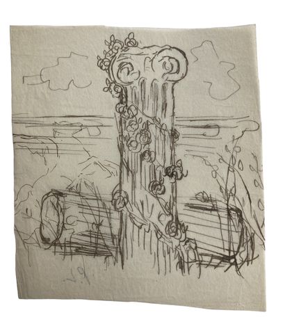 null Pierre LAPRADE (1875-1931/32) La colonne antique Encre brune sur papier. Monogrammé...