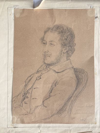 null ECOLE DU XIXe SIECLE Portrait Oscar Enlart, 1852 Mine de plomb sur papier brun....