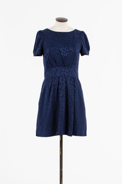 null MARC by MARC JACOBS : Damask silk dress, navy blue, short sleeves, large round...