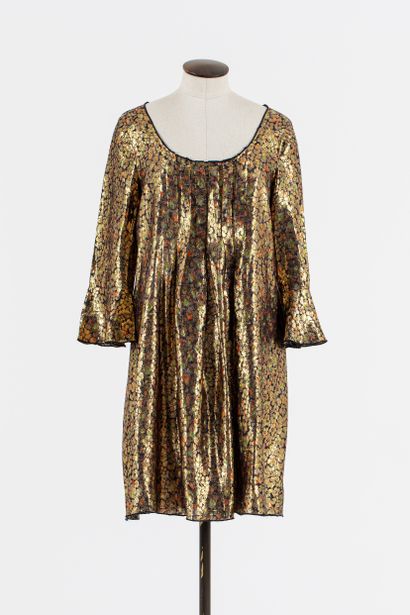 null ANNA SUI : Chasuble dress in silk, rayon and lurex, golden background damask...