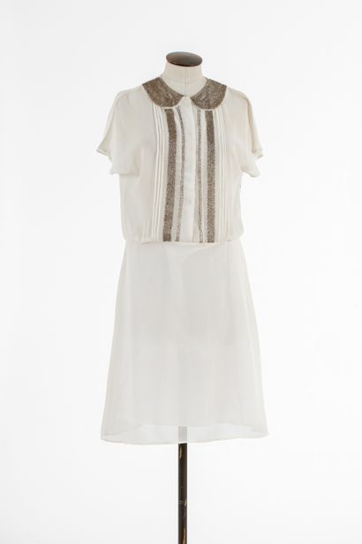 null JUST IN CASE : White knee-length dress in viscose, short sleeves, claudine collar...