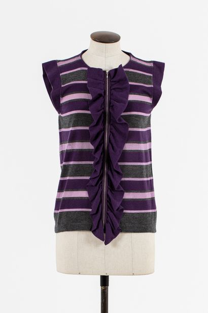 null MARNI : Cashmere and cupro cardigan, grey background with purple and parma stripes,...