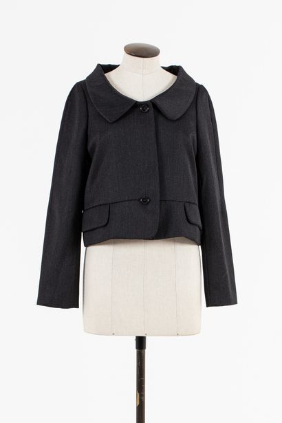 null MARNI : Short jacket in grey wool, long openwork sleeves, claudine collar, simple...