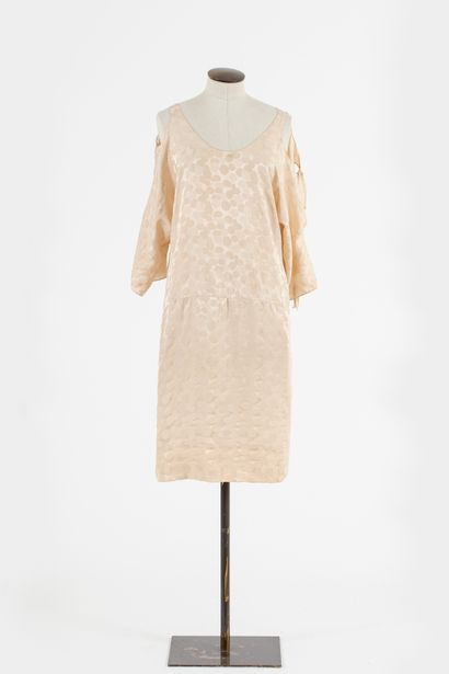 null SONIA RYKIEL : Dress in ivory silk half long, damask circles in the same color,...