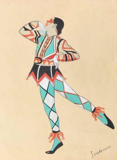 null Sergei SOUDEIKINE (1883-1946) Projet de costume Gouache sur papier, signée en...