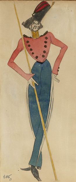 null Léon BAKST (1866-1924) La poupée cosaque, 1923 Projet de costume pour le ballet...