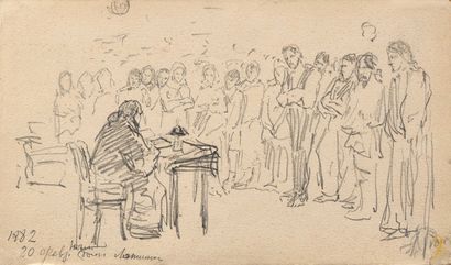 null Il ia Efimovich REPIN (1844-1930) L Audience, 1882 Crayon sur papier, signé...