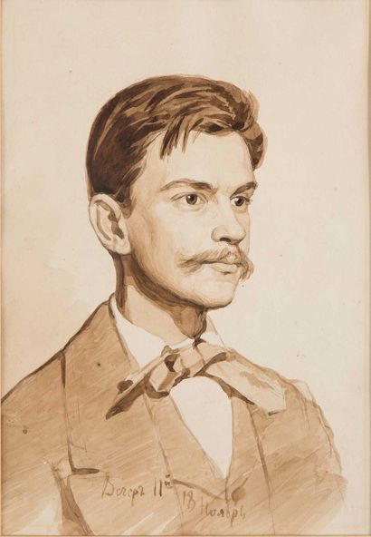 null Il ia Efimovich REPIN (1844-1930) [attribué à] Portrait d un jeune artiste Crayon...
