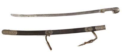 null CAUCASIAN OFFICER'S CHACHKA with Hungarian blade. Guard in silver and niello...