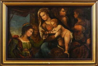 null ECOLE ITALIENNE (Venise ?) Dernier Tiers du XVIe siècle La sainte famille avec...