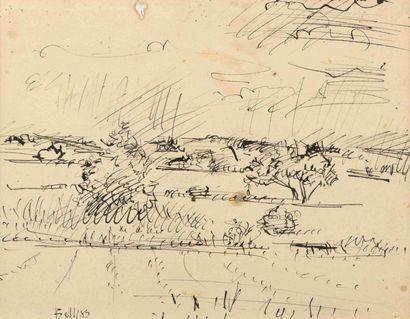 null 42 Richard BELLIAS (1921-1974) Country views Two inks on paper. Signed lower...