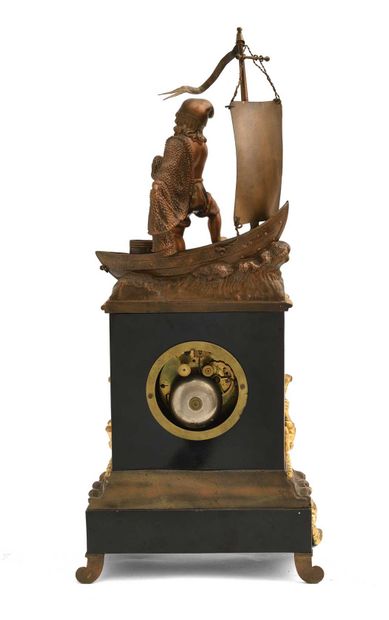 null Pendule au petit pêcheur (small fisherman clock) A patinated and partially gilded...