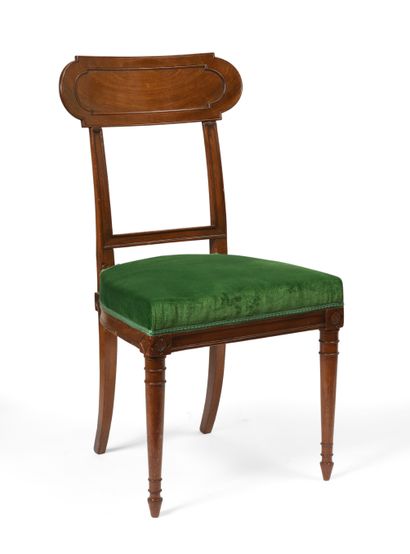 null Mahogany chair with hatband back, openwork back, tapered front legs, sabre back...