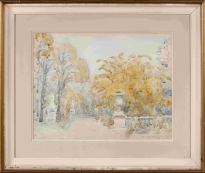 null Early 20th century school Le jardin du Luxembourg Watercolor on paper. Signed...