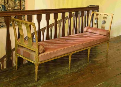 null Reclining bed in lacquered wood with two upside-down backsplashes decorated...