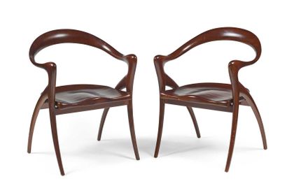 null SCHRIJVER Olivier de (b. 1958) Pair of armchairs model "Ode à la femme" in dark-stained...