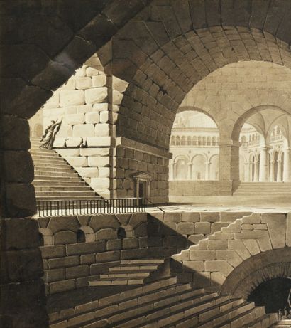 null SIGALON Xavier (Uzès 1787 - Rome 1837) Palace interior In the lower section,...