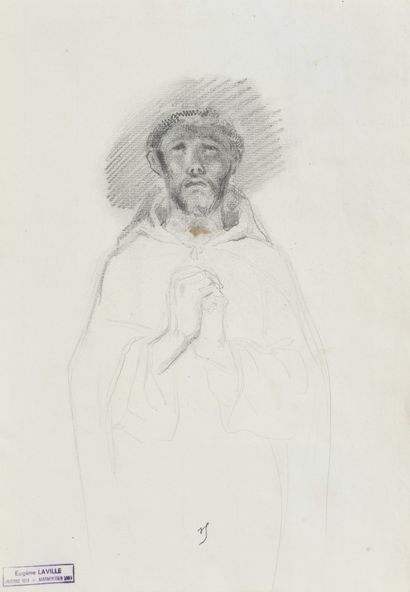 null Eugène LAVILLE (1814-1869) Saint-François en prière Pencil and graphite on paper....