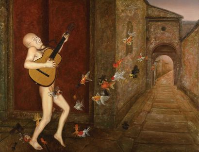 null FANG Min (Born 1964) The Guitar Player, 2011 Oil on canvas. Signed lower right...