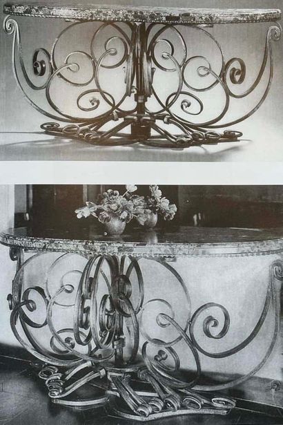 null Richard DESVALLIERES (1893-1962) Large wrought-iron half-moon console table...