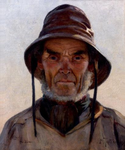 TKATCHENKO Mikhail Stepanovitch (1860-1916) Portrait d'un marin du Touquet. Huile...