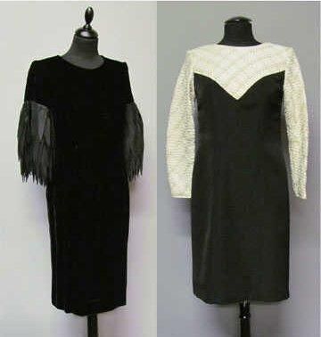 ANONYME (Couture) ROBE droite en ottoman de soie noire, décolleté et manches longues...