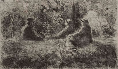  Camille PISSARRO (1830-1903) Repos du dimanche dans le bois, 1891 Eau Forte sur... Gazette Drouot