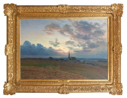 Georges MITA (XIXe-XXe siècle) Crépuscule à Bouafles, Eure, circa 1900 Huile sur...