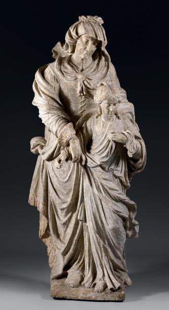 François du Quesnoy, attribué à Sainte Anne et Marie Groupe en bois sculpté. Flandres,...