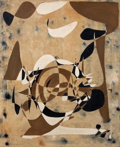 Michel CADORET (Paris 1912-1985 La Ferté-Alais) Composition, 1954 Huile sur toile....