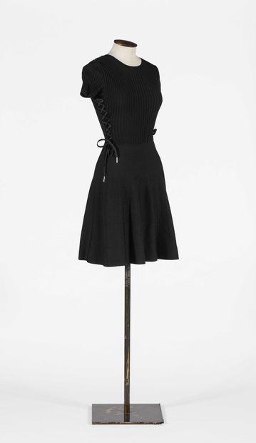 null ANONYLME: Black dress in cotton and polyester. Short sleeves, round collar,...