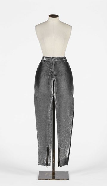 null BALMAIN: Jean pants in acetate cotton and polyester. Silver metal effect. Front...