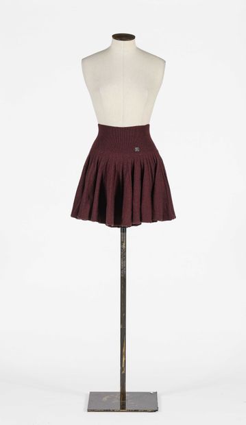 null SONIA RYKIEL: short plum-colored pleated skirt in wool, slips on size M