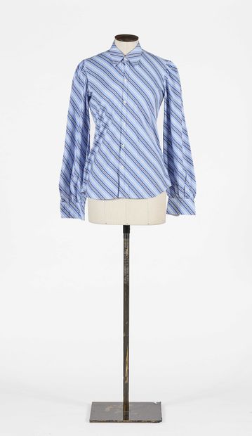 null RALPH LAUREN: Cotton shirt with white and blue stripes. Long sleeves tightened...