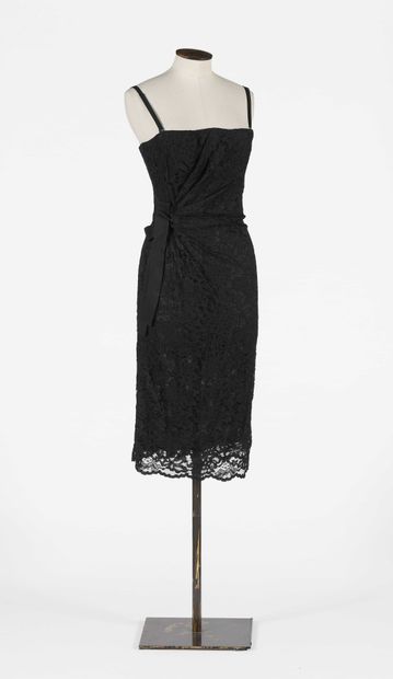 null DG: DOLCE GABBANA : Mid-calf black lace dress, strapless top with two removable...