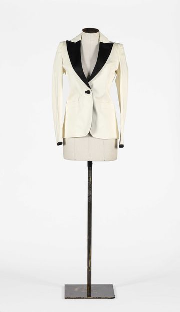 null H&M Collaboration ROBERTO CAVALLI: White tuxedo jacket with black collar in...