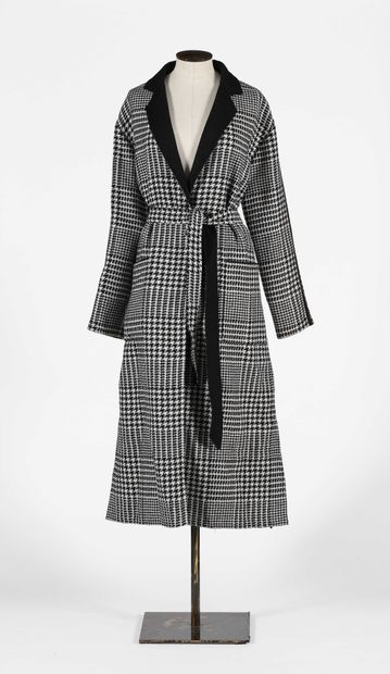 null ANONYMOUS: Supposedly black and white houndstooth wool long coat, long sleeves,...