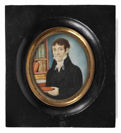 null Ecole française, première moitié du XIXe siècle Portrait d’homme à mi-corps...