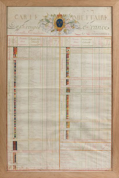 null Carte militaire des troupes de France, intéressant document entièrement manuscrit...