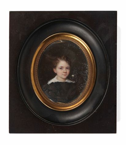 null Ecole française du XIXe siècle Portrait de femme aux yeux bleus Miniature de...