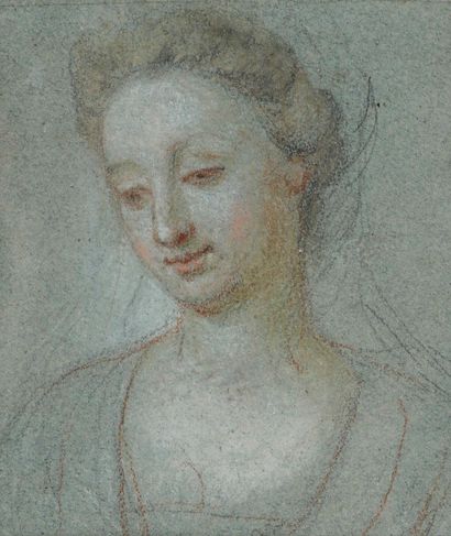 null Ecole française, première moitié du XVIIIe siècle Portrait de femme Pierre noire,...