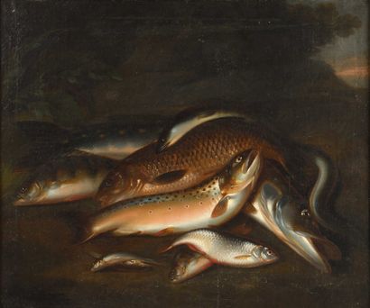 null ECOLE ITALIENNE, dans le goût du XVIIe siècle Nature morte aux poissons sur...
