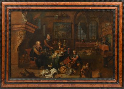 null BOSSCHE Balthazar van den (1681-1715) attribué à La boutique de l’orfèvre Huile...