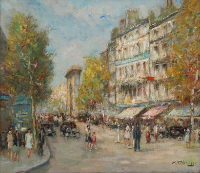 null Charles Henri VERBRUGGHE (1877-1974) Le boulevard et la porte Saint-Denis, Paris...