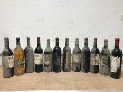null Douze bouteilles vins divers Bordeaux, Loire (étiquettes abîmées, illisibles,...