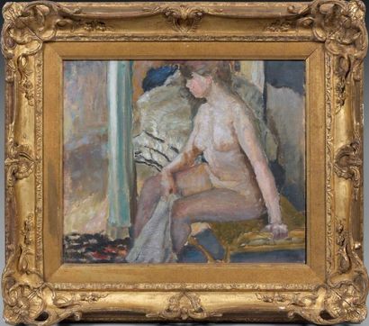 Pierre BONNARD (1867-1947) Nu assis, circa 1909 Huile sur toile. Cachet d'atelier...