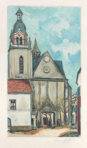 JACQUES VILLON (1875 - 1963) d'après Maurice UTRILLO Eglise de Limours Aquatinte...