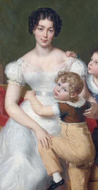 BERTHON René Théodore (Tours 1776 - Paris 1859) Portrait d'une jeune femme avec ses...