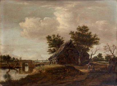 Dirk Rafaelsz CAMPHUYSEN (Gorkum, 1586-1627) Fermes en bordure de rivière; à gauche,...